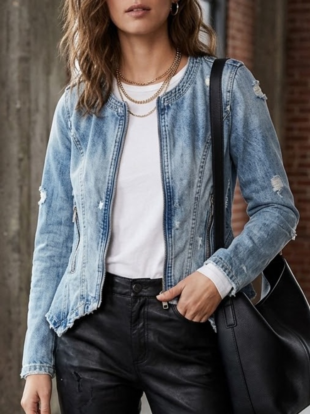 Blank NYC Peplum Distressed Denim Moto Jacket